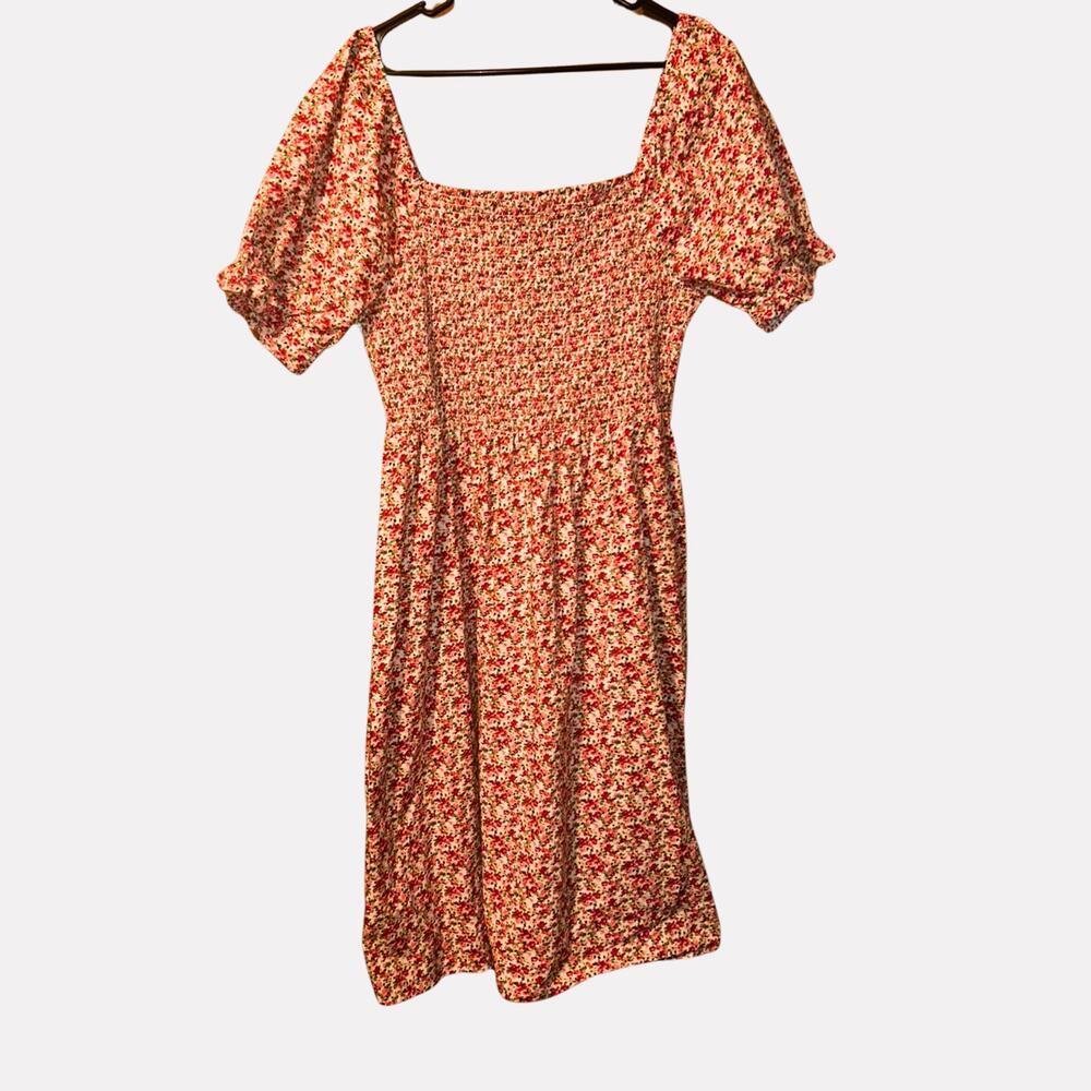 Just Found White Cottagecore Floral Dress 3X – Red Flower Summer Knee Dress